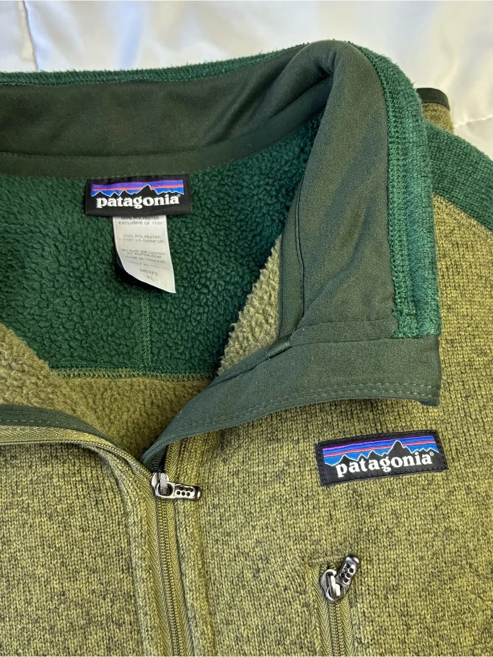 Patagonia Olive and Forest Green Half-Zip Fleece Pullover